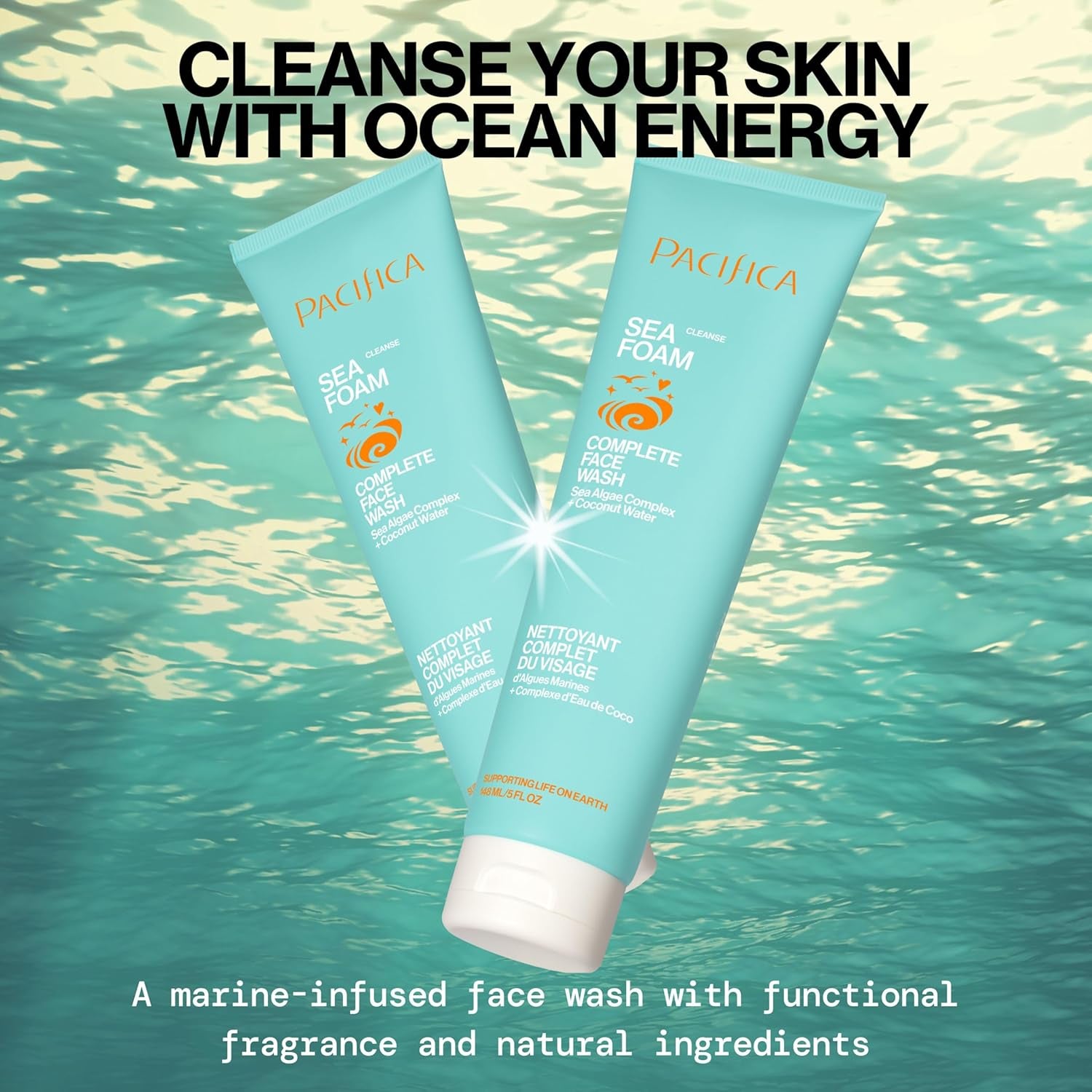 Beauty Sea Foam Face Cleanser, Daily Gentle Foaming Face Wash, with Coconut Water + Sea Algae Complex, Removes Makeup, for Combination and Oily Skin, Vegan and Cruelty Free, Clean Skin Care