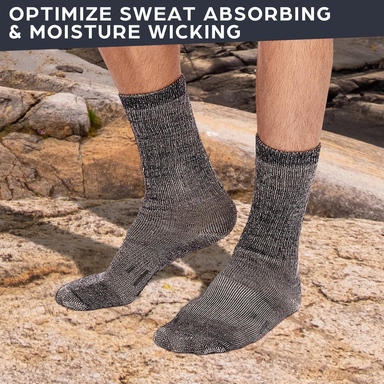 Merino Wool Socks for Men Women - 3 or 6 Pairs 80% Wool - Hiking Socks Warm Socks Crew Style Thermal Moisture Wicking