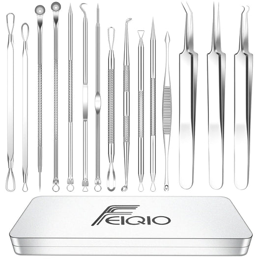 Pimple Popper Tool Kit, 15 PCS Blackhead Remover Comedone Acne Extractor Tools, Professional Sharp Stainless Skin Blemish Removal Pimple Tools with Metal Case