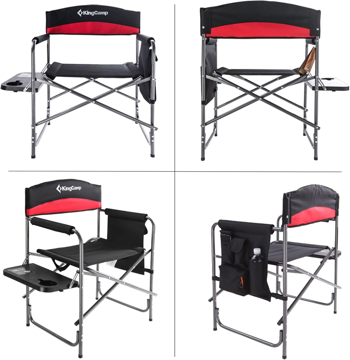 2-Pack Camping Folding Director Chairs with Side Table & Storage, Red