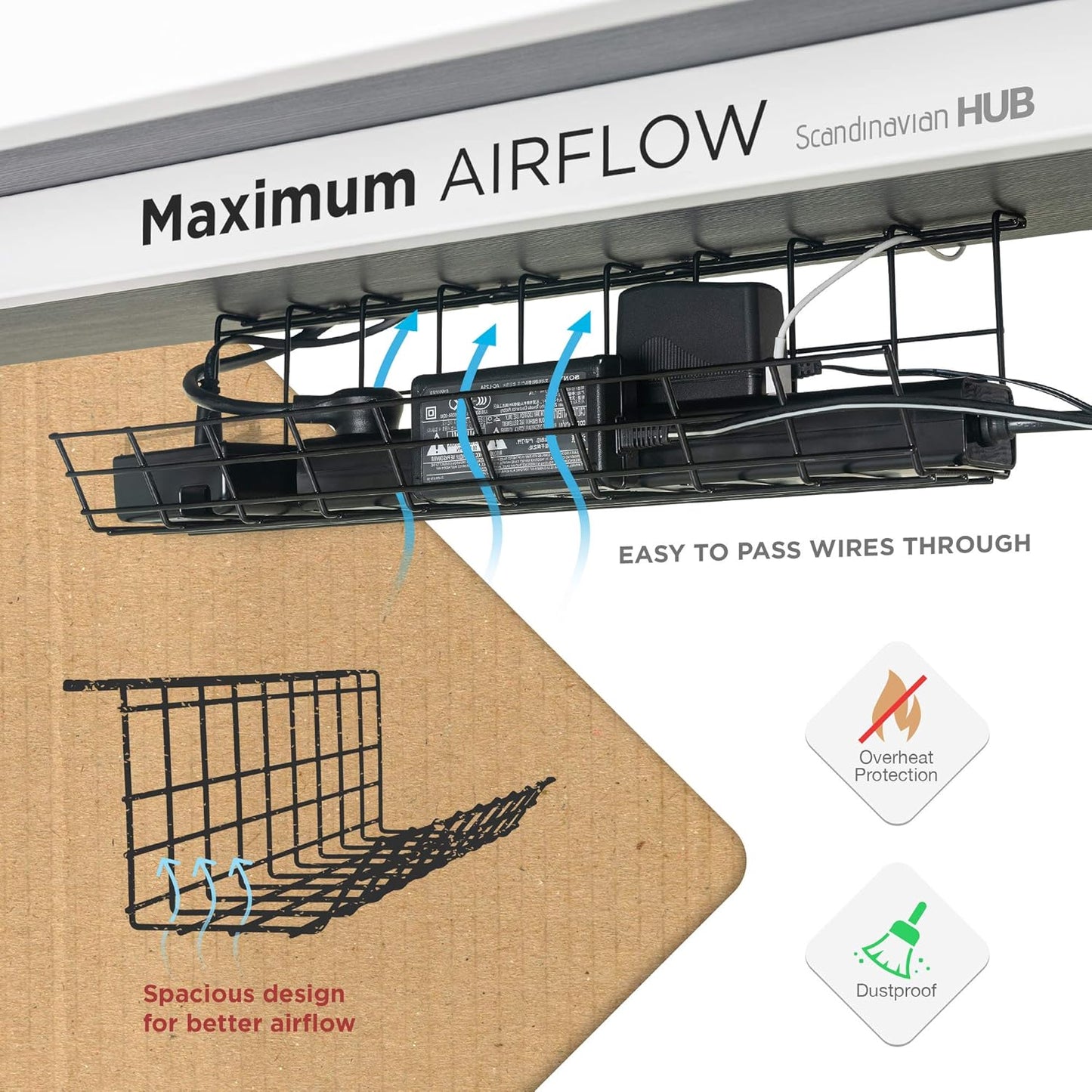 under Desk Cable Tray, Modern Black, 17 Inch, Maximises Airflow, Easy to Install, Modular Cable Rack Storage Shelf