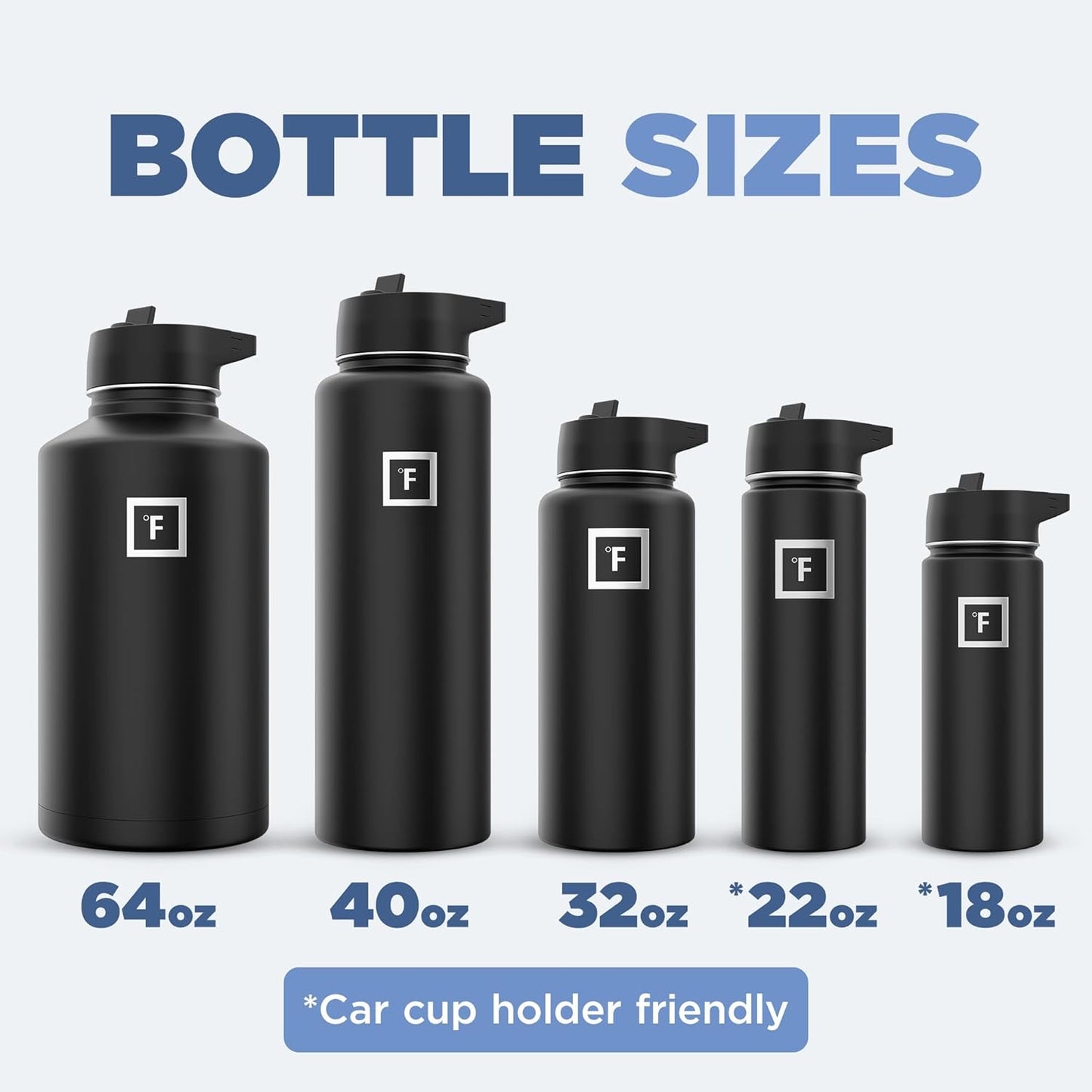 Camping & Hiking Hydration Flask with 3 Lids - Stainless Steel, Double Walled & Vacuum Insulated Water Bottle - Leak Proof & BPA Free (Midnight Black, Straw - 22 Oz)
