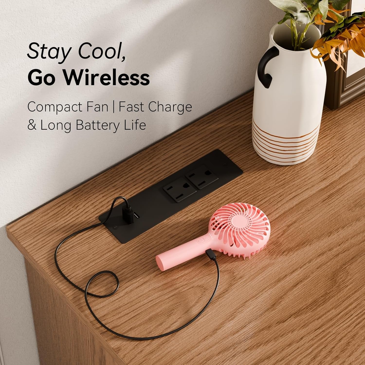 Handheld Fan Portable, Mini Hand Held Fan with USB Rechargeable Battery, 4 Speed Personal Desk Table Fan with Base, 3-10 Hours Operated Small Makeup Eyelash Fan for Women Girls Kids Outdoor