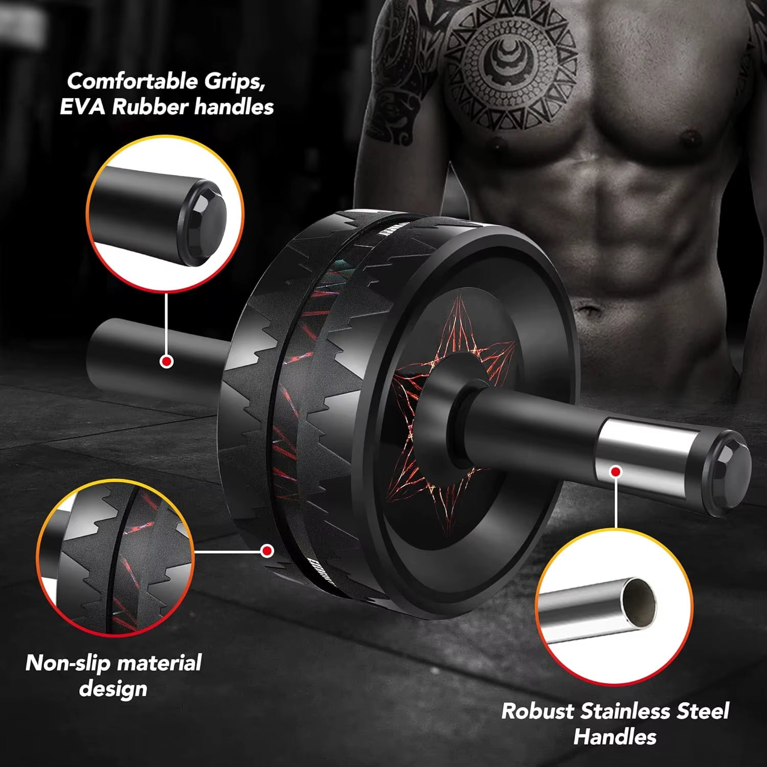 AB Roller Wheel Ab Roller for Abdominal Workout and Core Strength Training Portable Ab Wheel Roller Exercise for Men Women Fitne