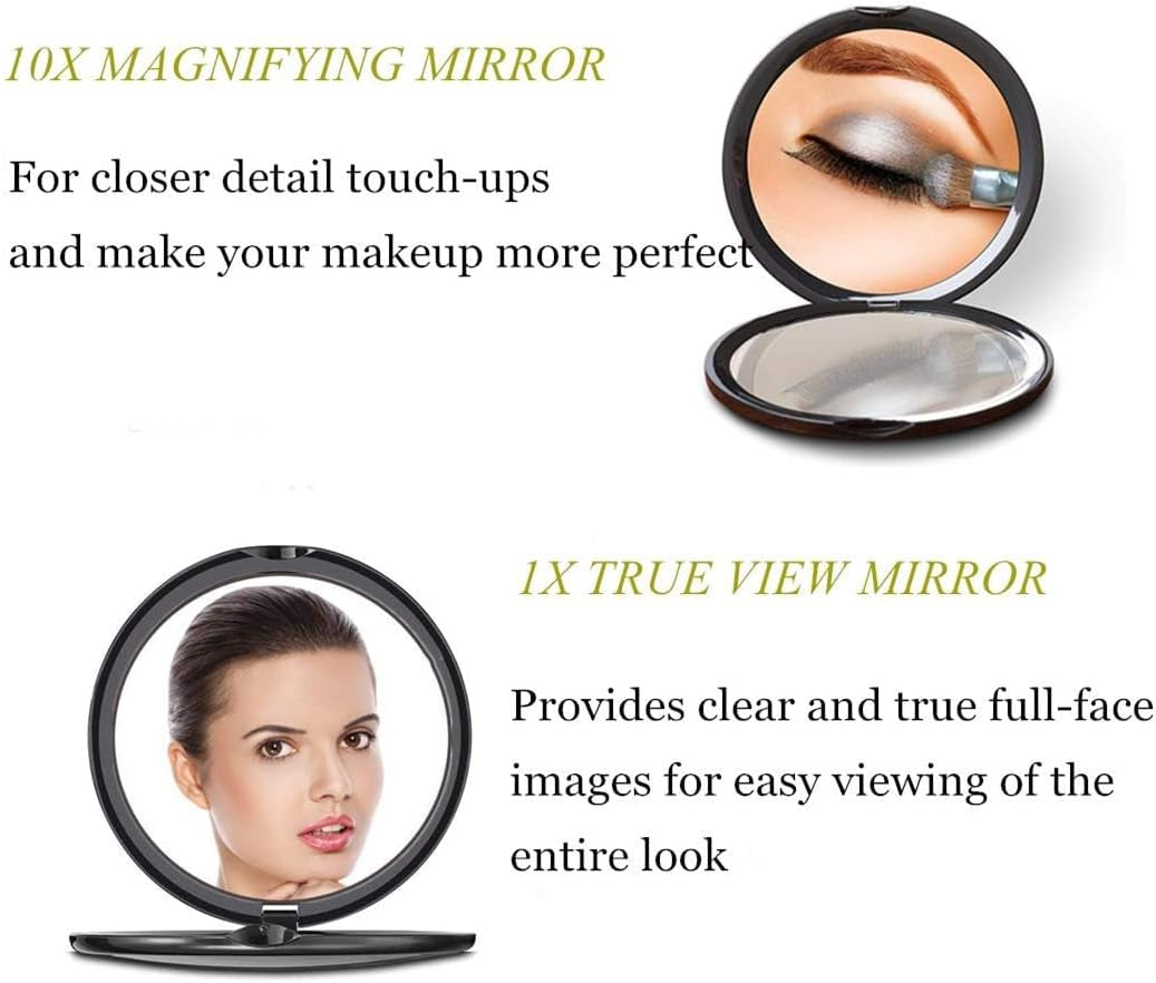 Magnifying Compact Cosmetic Mirror Elegant Pocket Handheld Makeup Mirror with Powerful 10X Magnification and 1X True View Mirror for Travel or Your Purse