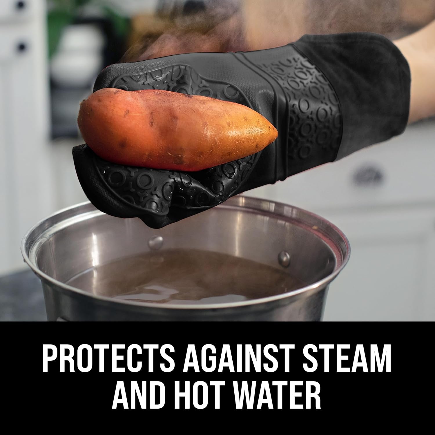 Bpa-Free Silicone Oven Mitts Ultra Heat Resistant up to 500°F - Oven Mitts with Thick Cotton Liner - Long Slip Resistant Pot Holders, Flexible Oven Gloves - Black 14.7