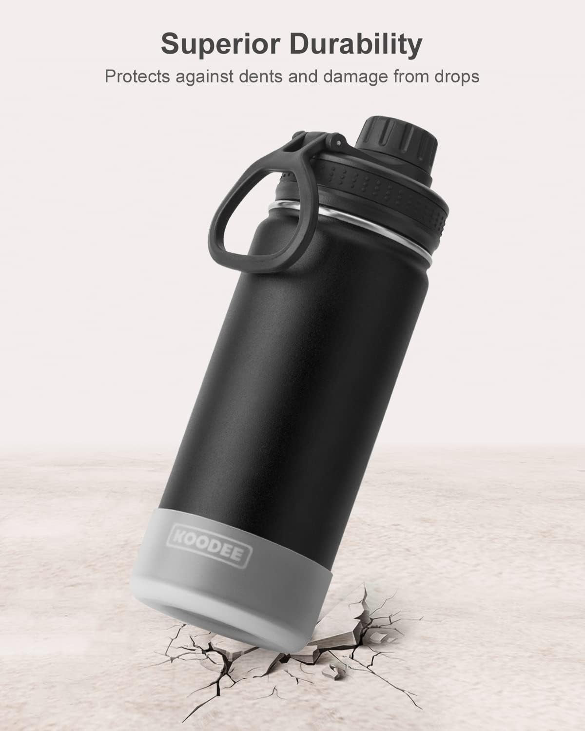 16 Oz Water Bottle Stainless Steel Double Wall Vacuum Insulated Water Bottle for School Wide Mouth Sports Bottle with Leakproof Spout Lid (Black)