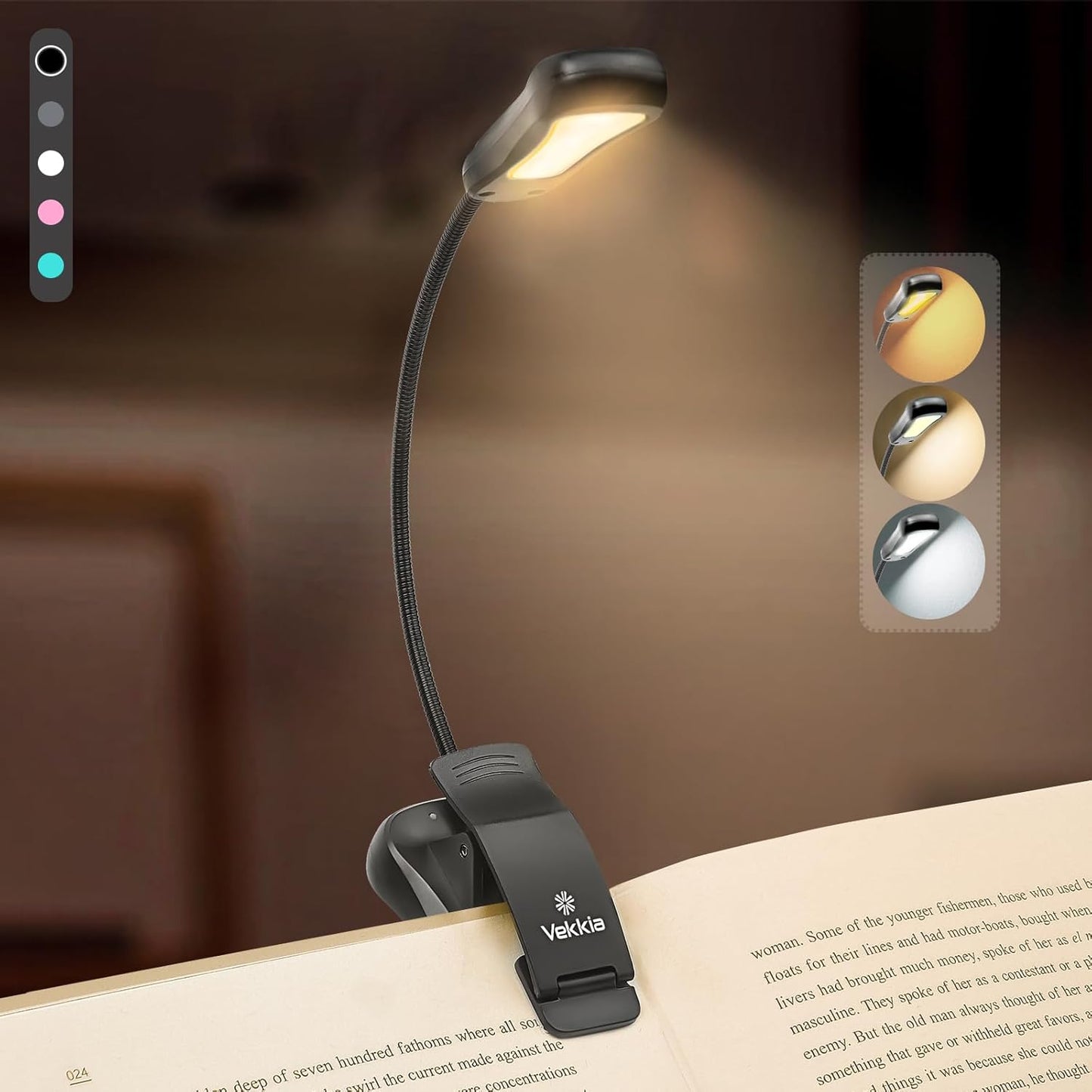 /Luminolite Rechargeable Book Light, Reading Lights for Books in Bed, 3 Colortemperature × 3 Brightness, up to 70 Hours Lighting, Great for Readers, Travel (Black)