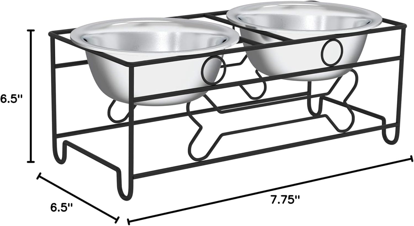 Elevated Dog and Cat Bowls - Decorative 6.5-Inch-Tall Raised Stand with 2 Stainless-Steel Food and Water Bowls - Hold 40Oz Each by (Black)