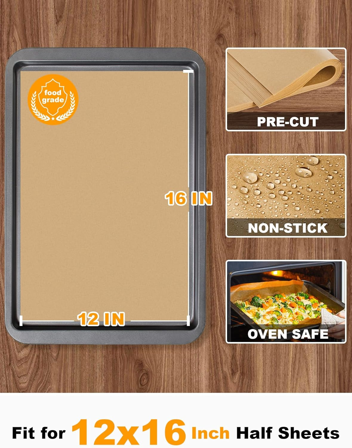 400 Pcs Parchment Paper Baking Sheets, 12X16 Inches Non-Stick Precut Baking Parchment, for Baking Grilling Air Fryer Steaming Bread Cup Cake Cookie and More (Unbleached)