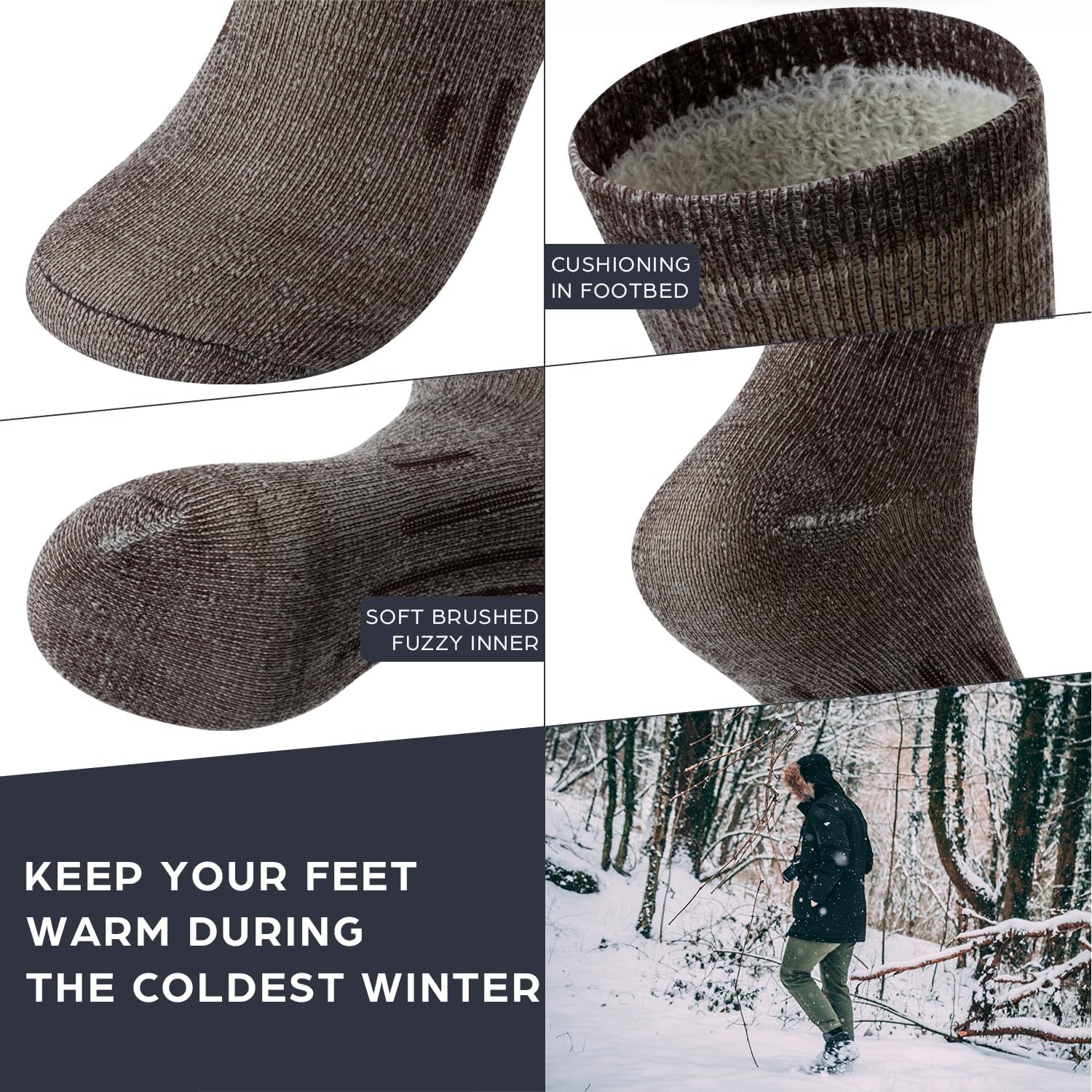 Merino Wool Socks for Men Women - 3 or 6 Pairs 80% Wool - Hiking Socks Warm Socks Crew Style Thermal Moisture Wicking