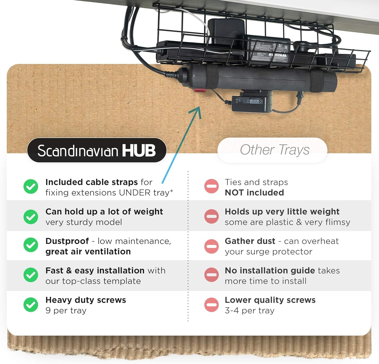 under Desk Cable Tray, Modern Black, 17 Inch, Maximises Airflow, Easy to Install, Modular Cable Rack Storage Shelf
