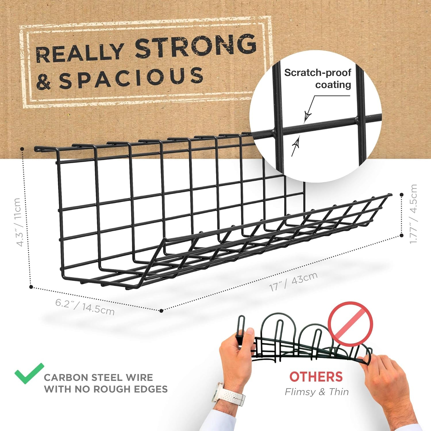 under Desk Cable Tray, Modern Black, 17 Inch, Maximises Airflow, Easy to Install, Modular Cable Rack Storage Shelf