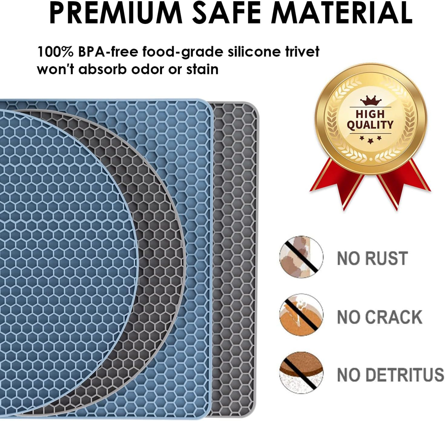 Trivets for Hot Dishes, 4 Pack Silicone Hot Pads Pot Holders for Kitchen, Non-Slip Heat Resistant Silicone Mat for Countertops, Spoon Rest, Multipurpose Food Grade Thick Trivet(Gray& Blue)