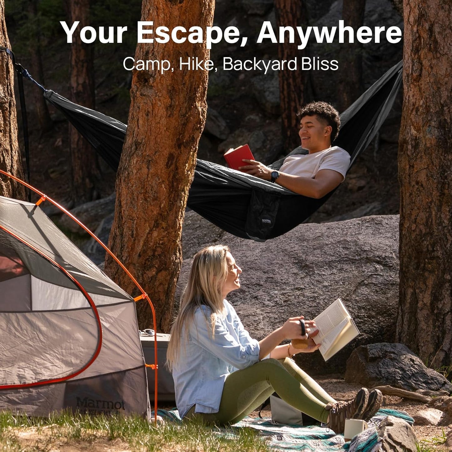 Camping Hammock, Portable Hammocks with Tree Straps & Attached Carry Bag, Camping Essentials Gear, Perfect for outside Indoor Hiking Beach Backpack Travel