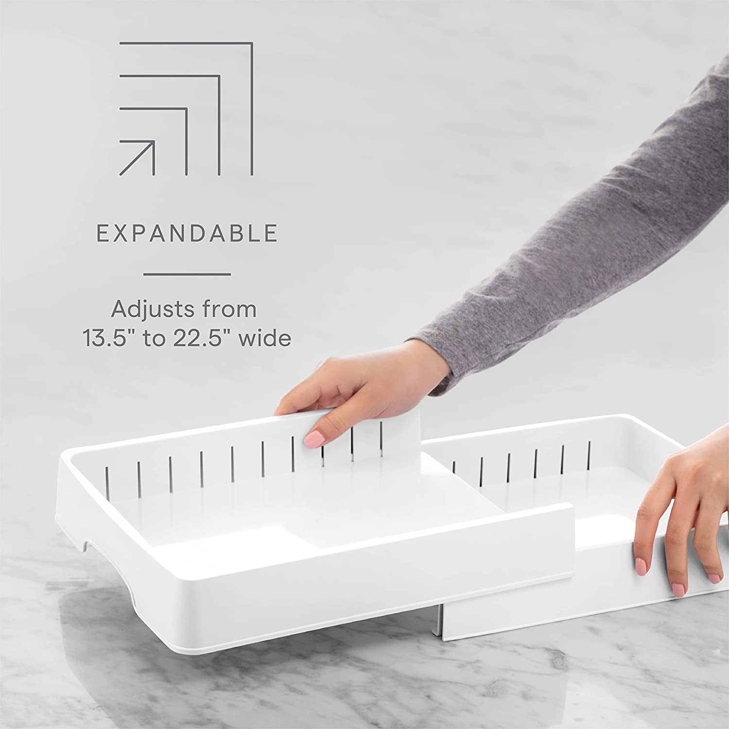 Storalid Food Container Lid Organizer, Expandable with Tall Dividers, White