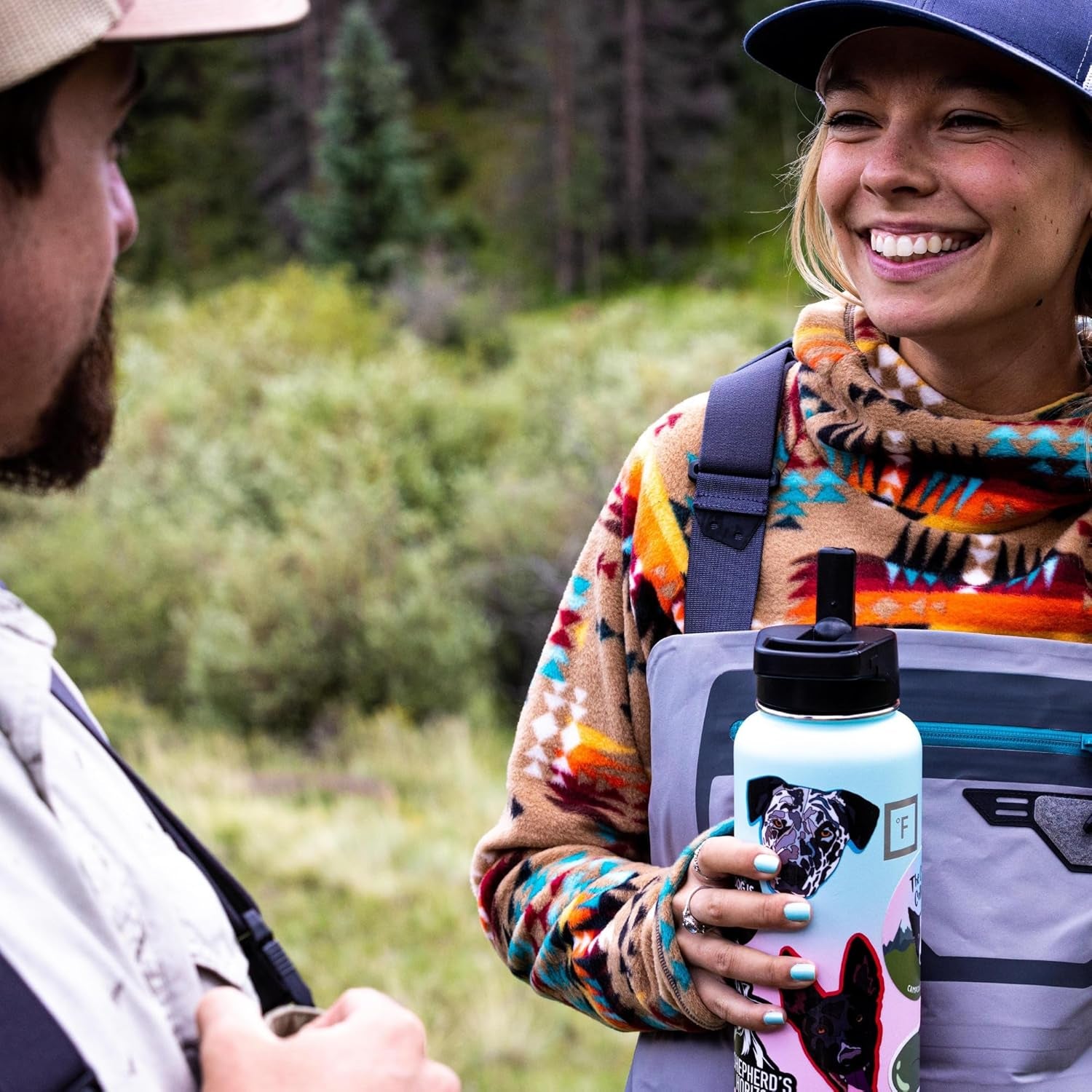 Camping & Hiking Hydration Flask with 3 Lids - Stainless Steel, Double Walled & Vacuum Insulated Water Bottle - Leak Proof & BPA Free (Midnight Black, Straw - 22 Oz)