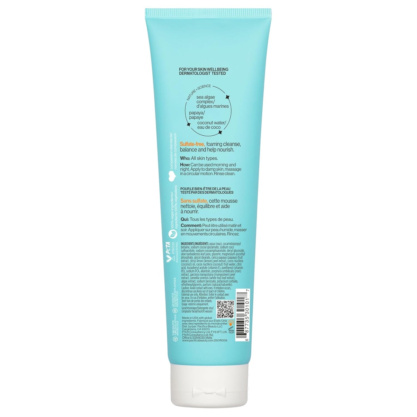 Beauty Sea Foam Face Cleanser, Daily Gentle Foaming Face Wash, with Coconut Water + Sea Algae Complex, Removes Makeup, for Combination and Oily Skin, Vegan and Cruelty Free, Clean Skin Care