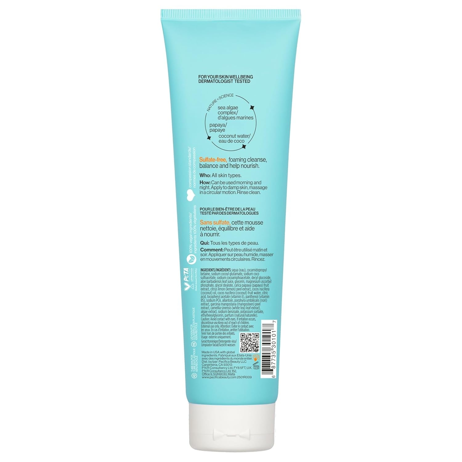 Beauty Sea Foam Face Cleanser, Daily Gentle Foaming Face Wash, with Coconut Water + Sea Algae Complex, Removes Makeup, for Combination and Oily Skin, Vegan and Cruelty Free, Clean Skin Care