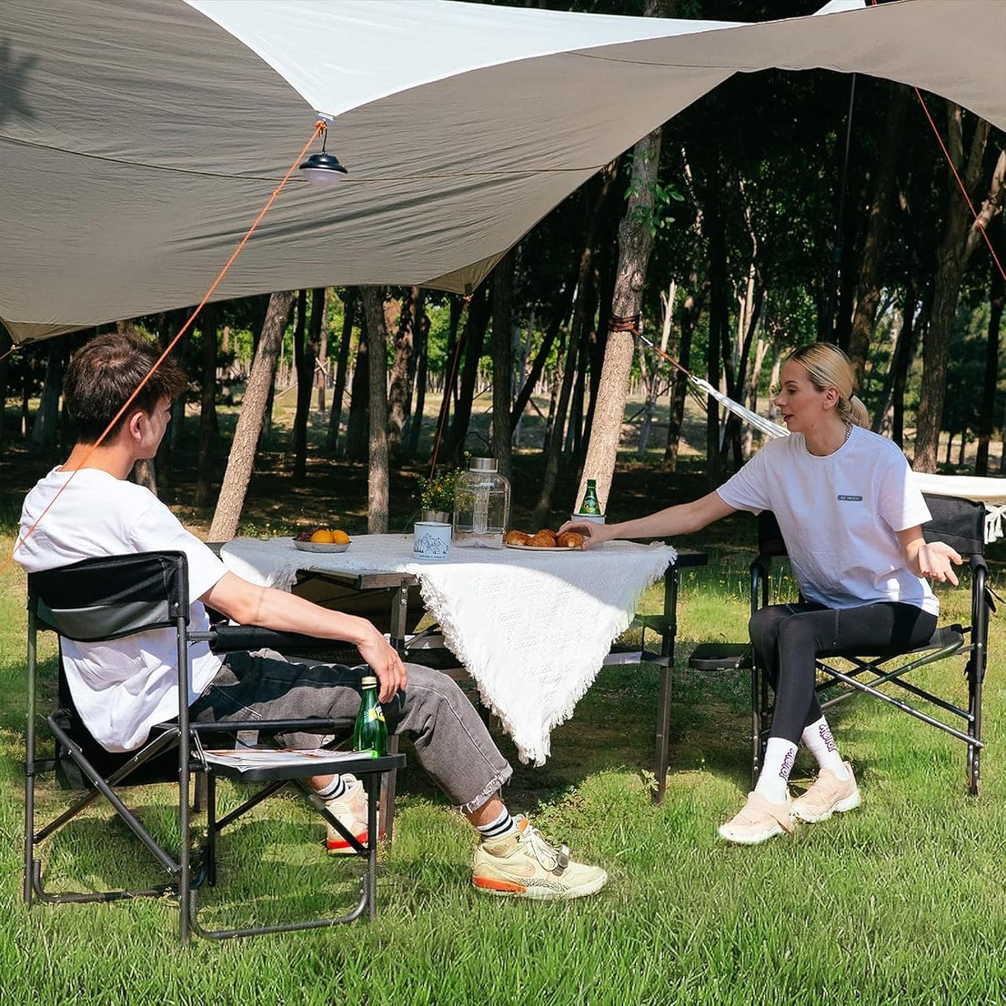 2-Pack Camping Folding Director Chairs with Side Table & Storage, Red