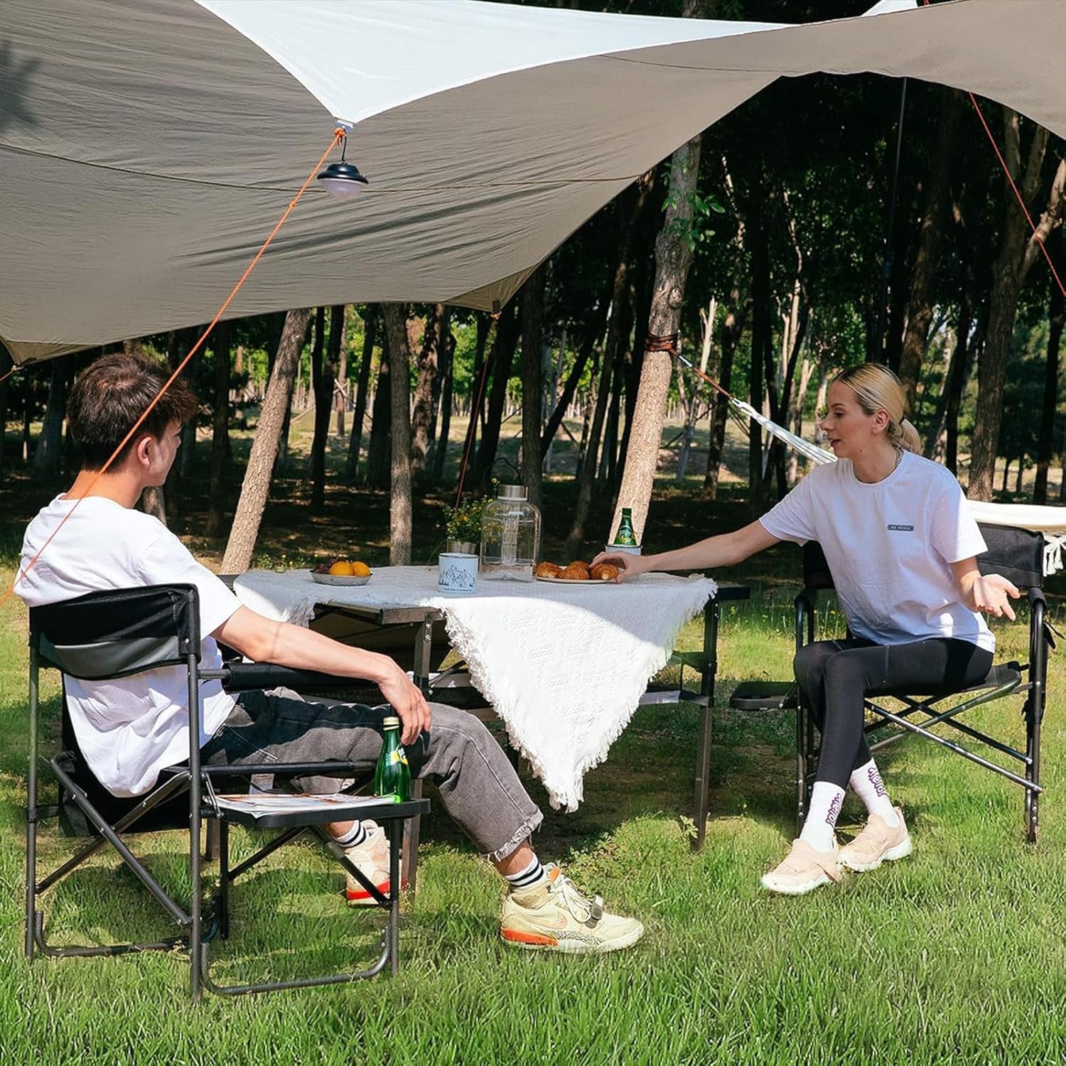 2-Pack Camping Folding Director Chairs with Side Table & Storage, Red