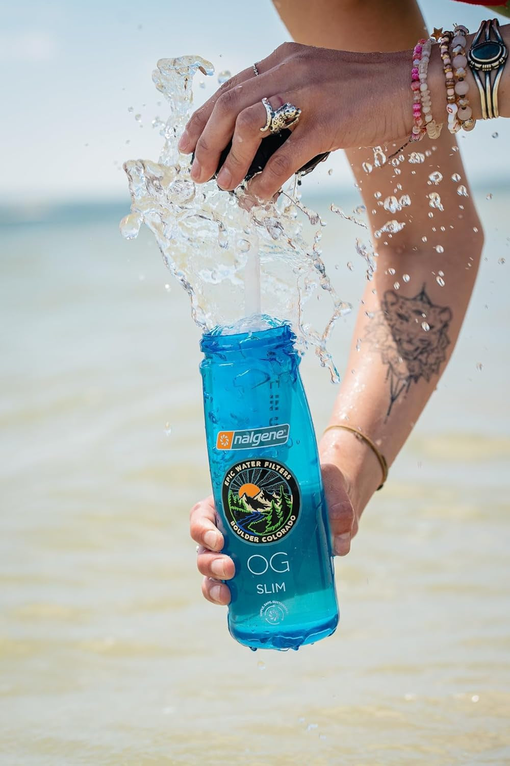 Nalgene OG Water Bottle with Filter, USA Made, BPA Free, Removes 99.99% Tap Water Contaminants, Forever Chemicals, Slate Blue, 24 Oz