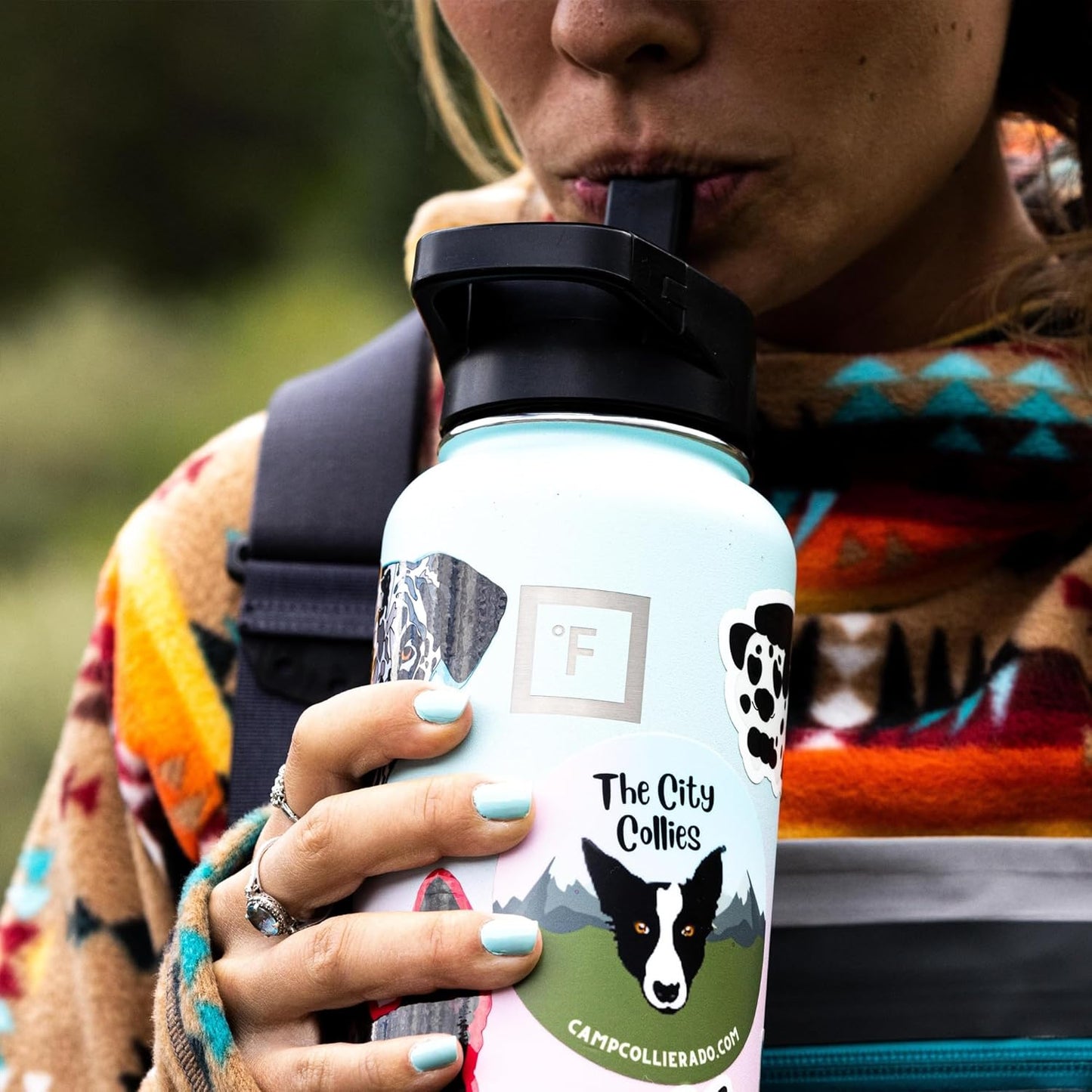 Camping & Hiking Hydration Flask with 3 Lids - Stainless Steel, Double Walled & Vacuum Insulated Water Bottle - Leak Proof & BPA Free (Midnight Black, Straw - 22 Oz)