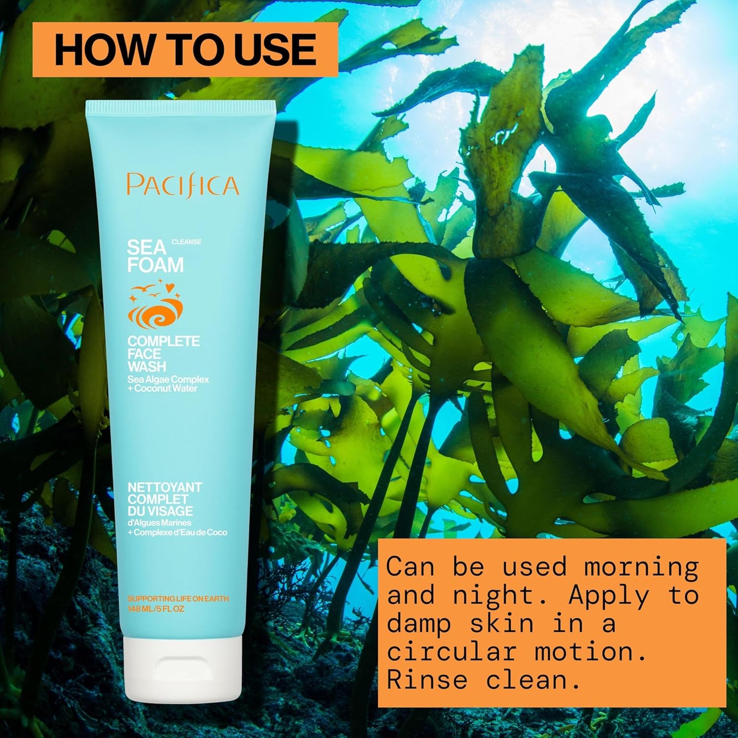 Beauty Sea Foam Face Cleanser, Daily Gentle Foaming Face Wash, with Coconut Water + Sea Algae Complex, Removes Makeup, for Combination and Oily Skin, Vegan and Cruelty Free, Clean Skin Care