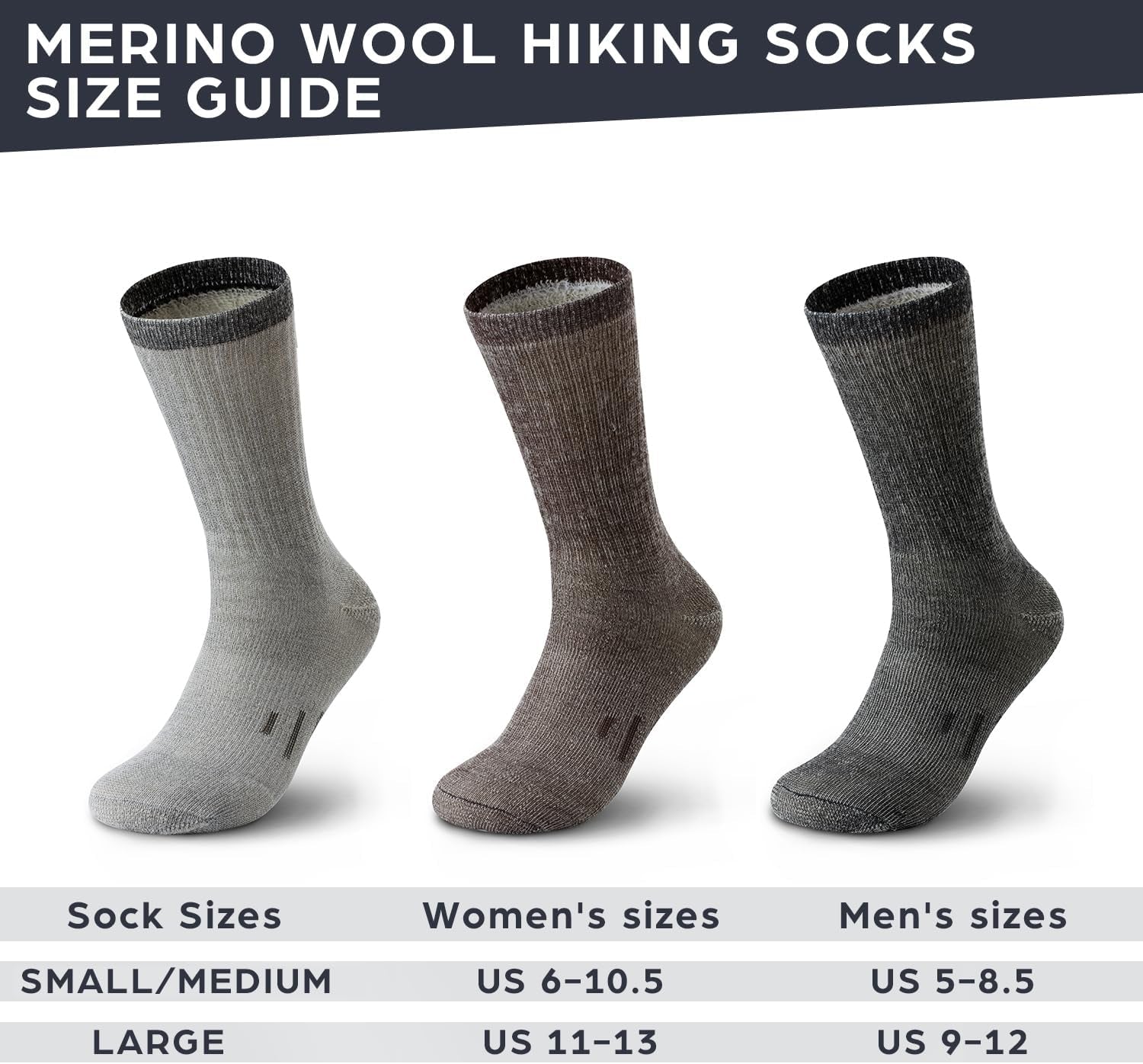 Merino Wool Socks for Men Women - 3 or 6 Pairs 80% Wool - Hiking Socks Warm Socks Crew Style Thermal Moisture Wicking