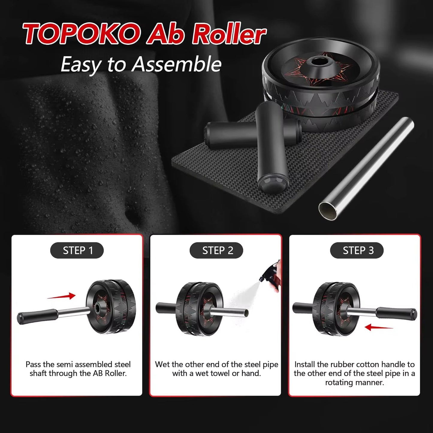 AB Roller Wheel Ab Roller for Abdominal Workout and Core Strength Training Portable Ab Wheel Roller Exercise for Men Women Fitne