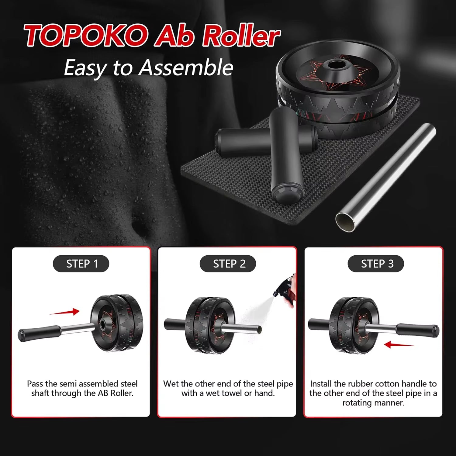 AB Roller Wheel Ab Roller for Abdominal Workout and Core Strength Training Portable Ab Wheel Roller Exercise for Men Women Fitne