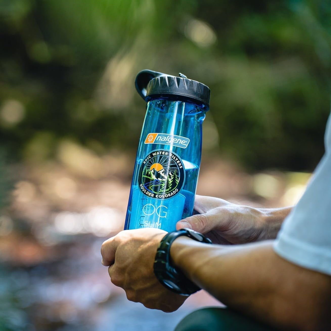 Nalgene OG Water Bottle with Filter, USA Made, BPA Free, Removes 99.99% Tap Water Contaminants, Forever Chemicals, Slate Blue, 24 Oz
