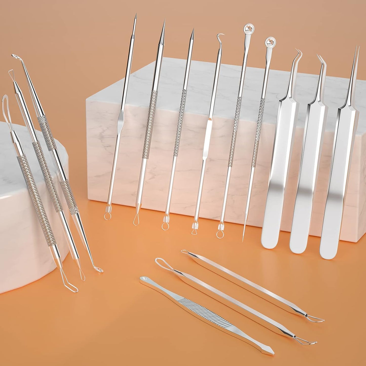 Pimple Popper Tool Kit, 15 PCS Blackhead Remover Comedone Acne Extractor Tools, Professional Sharp Stainless Skin Blemish Removal Pimple Tools with Metal Case