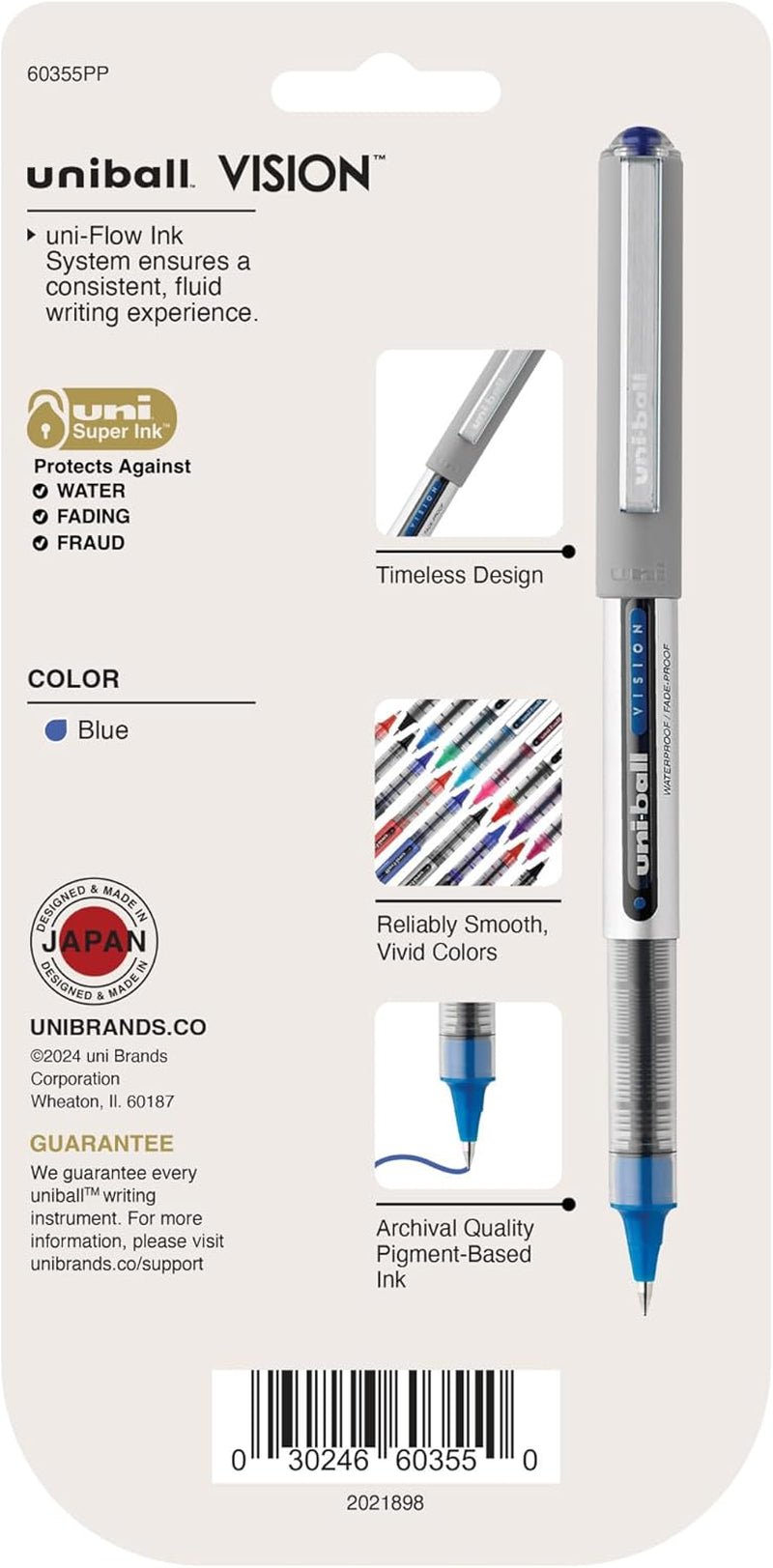 Uniball Vision Rollerball Pens, Fine Point (0.7Mm), Blue, 5 Pack