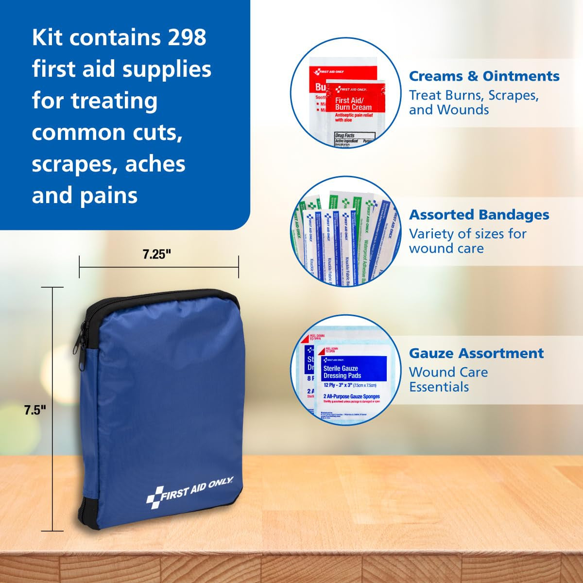 299 Piece All-Purpose Emergency First Aid Kit for Home, Office, Car, Apartment, Dorm, and Camping, Travel-Friendly Compact Pouch Fits in Backpacks, Suitcases, Cabinets, and Drawers