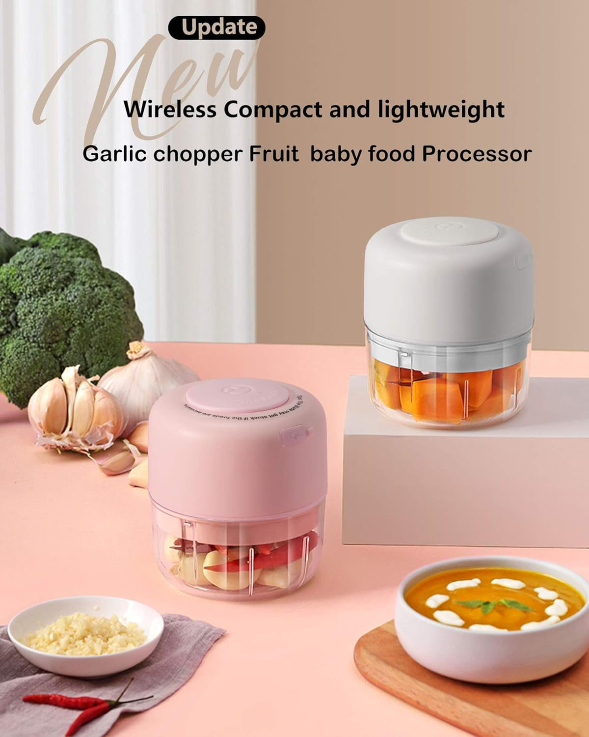Wireless Mini Electric Food Processor for Garlic Chopper,Dicing, Mincing & Puree (100 Ml, Pink)
