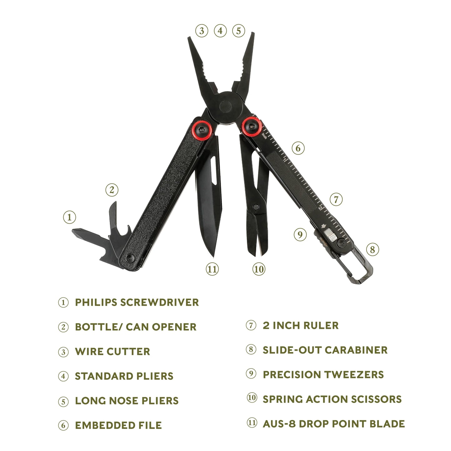 Uberall 11-In-1 Folding Mini Multi-Tool Ultra Compact with Leather Sheath, Multi-Function
