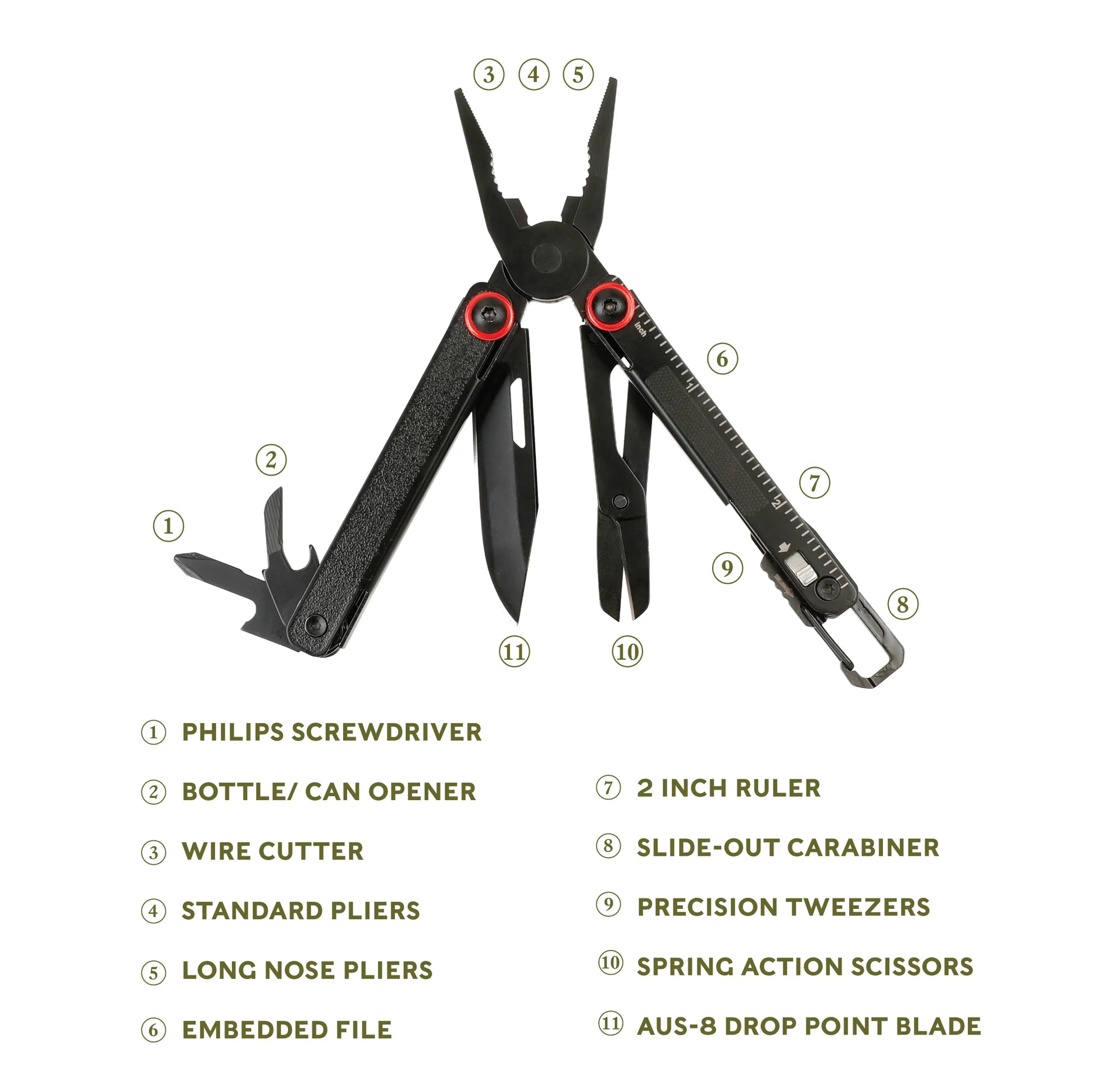 Uberall 11-In-1 Folding Mini Multi-Tool Ultra Compact with Leather Sheath, Multi-Function