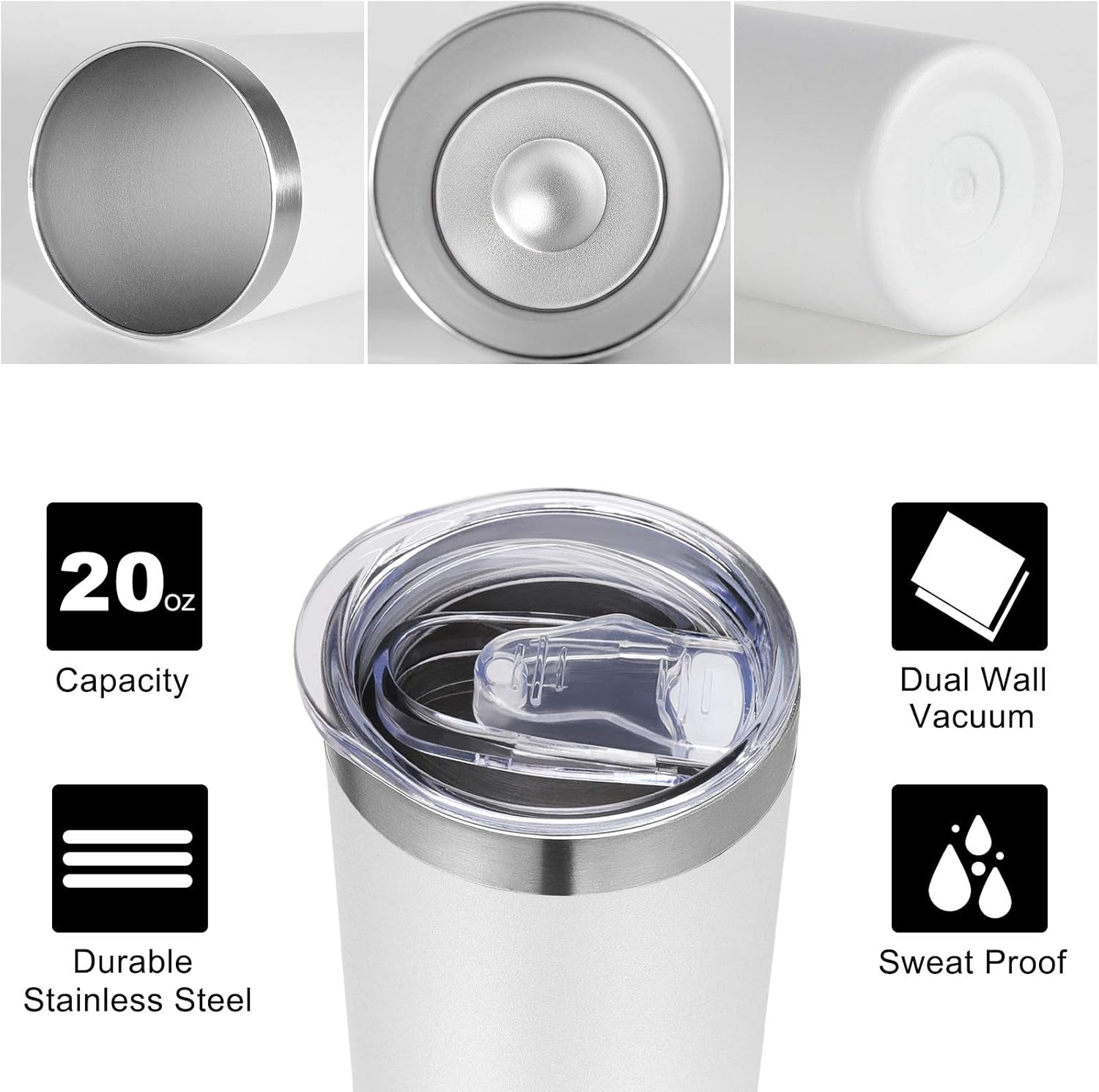 Stainless Steel Tumblers Bulk 12 Pack, 20 Oz Vacuum Insulated Skinny Tumblers with Lids and Straws, Double Wall Coffee Mug, Travel Water Cup, White