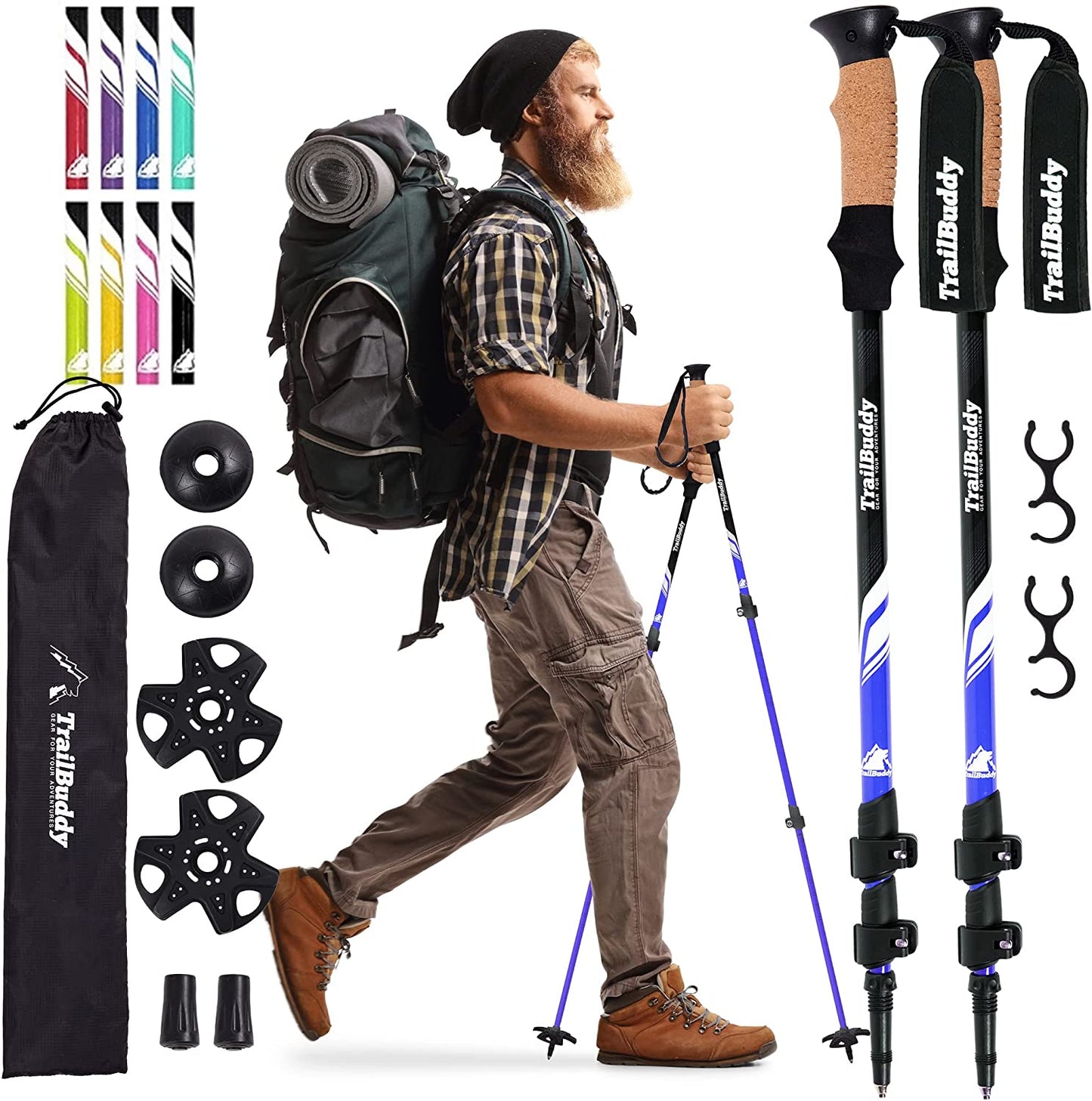 Trekking Poles - Lightweight, Collapsible Hiking Poles for Snowshoe & Backpacking Gear - Pair of 2 Walking Sticks for Hiking, 7075 Aluminum with Cork Grip