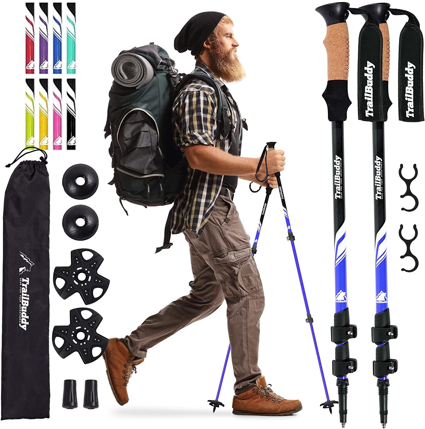 Trekking Poles - Lightweight, Collapsible Hiking Poles for Snowshoe & Backpacking Gear - Pair of 2 Walking Sticks for Hiking, 7075 Aluminum with Cork Grip