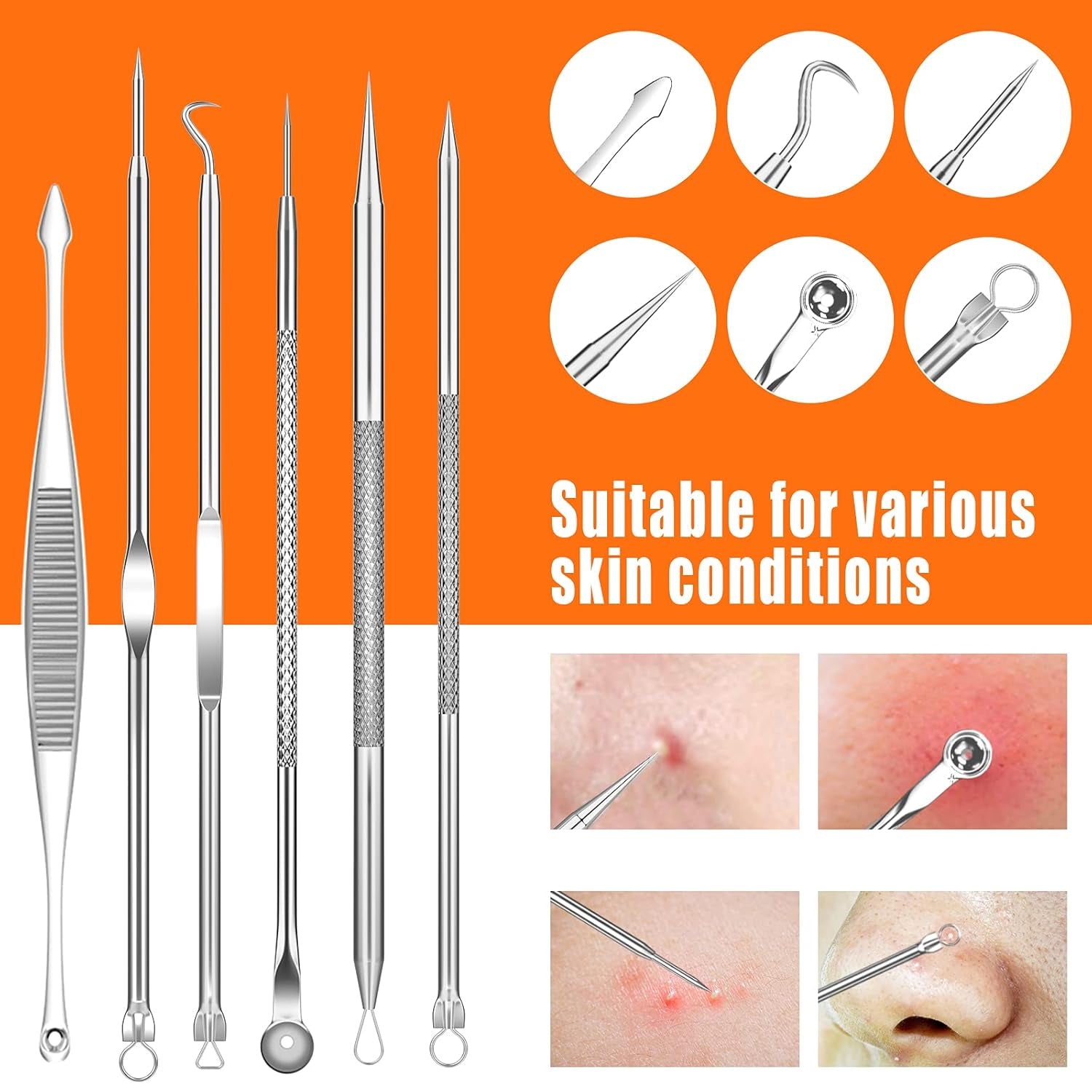 Pimple Popper Tool Kit, 15 PCS Blackhead Remover Comedone Acne Extractor Tools, Professional Sharp Stainless Skin Blemish Removal Pimple Tools with Metal Case