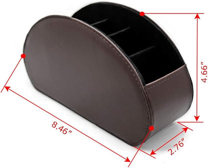 Remote Control Holder Organizer Table Desk Leather Control Storage TV Remote Control Organizer with 5 Spacious Compartments (Dark Brown)