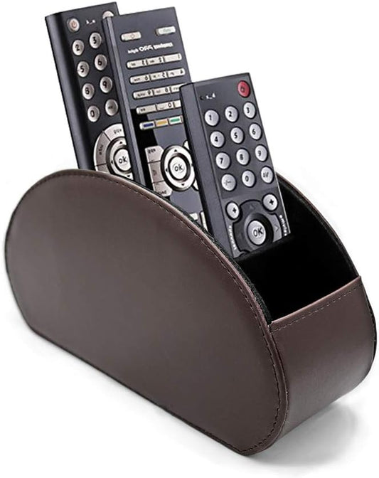 Remote Control Holder Organizer Table Desk Leather Control Storage TV Remote Control Organizer with 5 Spacious Compartments (Dark Brown)