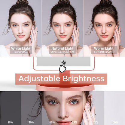 Large Lighted Vanity Makeup Mirror, 14.56 in X 8.97 In, 88 LED, 360 Rotation Touch Screen, 10X Magnification Tabletop Cosmetic Make up Mirror, Rose Gold