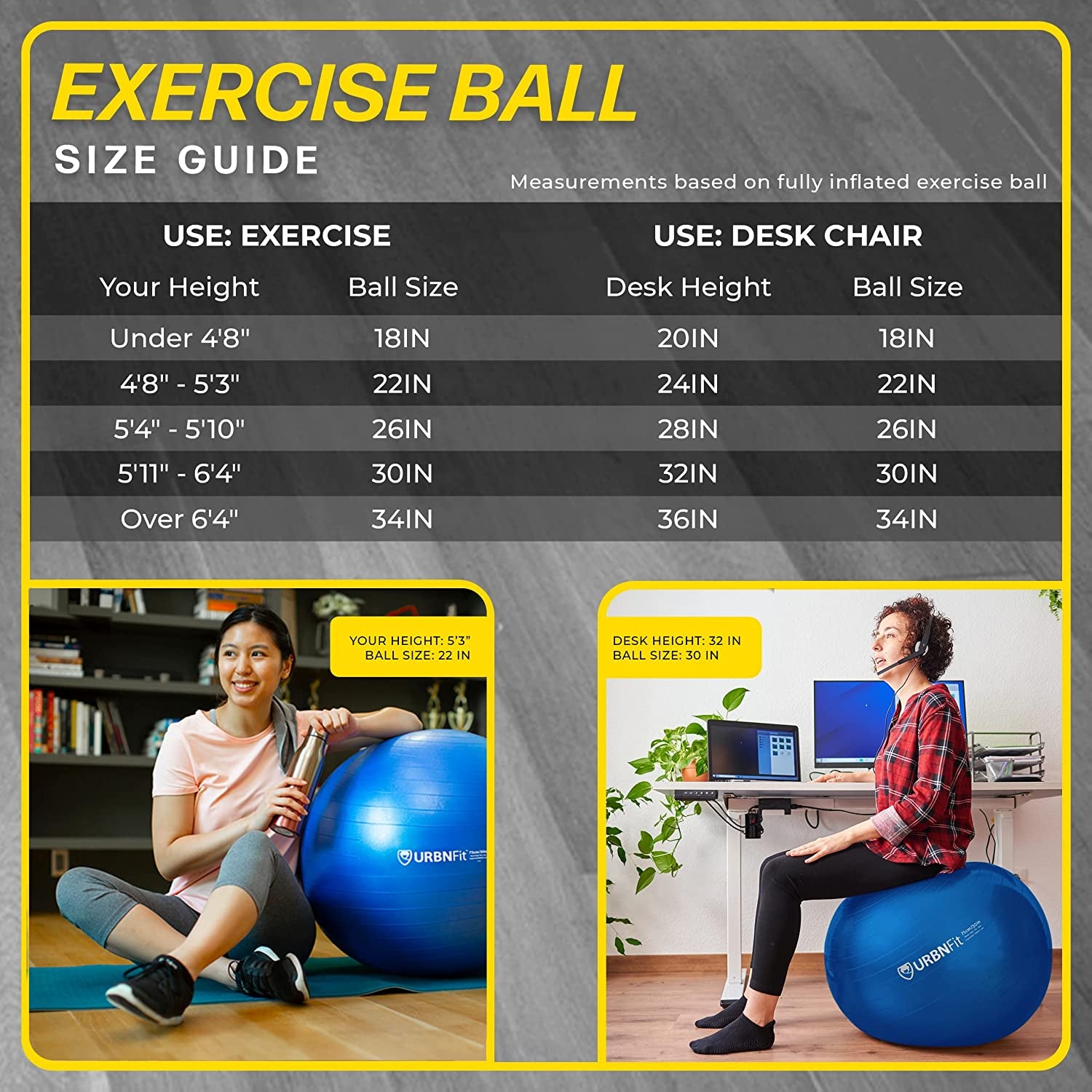 Exercise Ball - Yoga Ball in Multiple Sizes for Workout, Pregnancy, Stability - Anti-Burst Swiss Balance Ball W/Quick Pump - Fitness Ball Chair for Office, Home, Gym