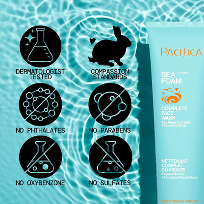 Beauty Sea Foam Face Cleanser, Daily Gentle Foaming Face Wash, with Coconut Water + Sea Algae Complex, Removes Makeup, for Combination and Oily Skin, Vegan and Cruelty Free, Clean Skin Care