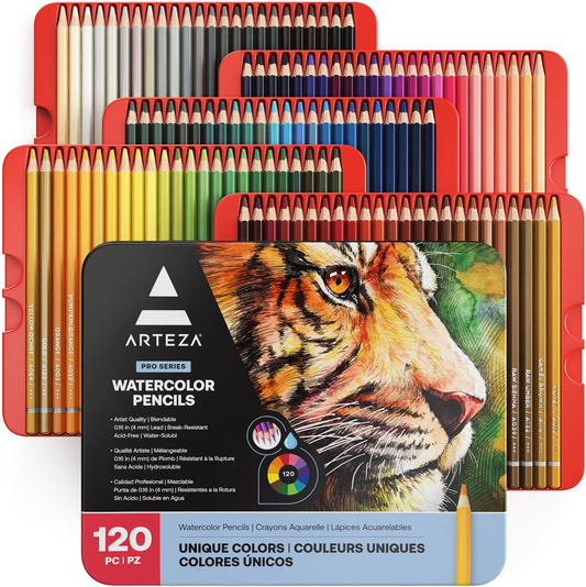 Watercolor Colored Pencils for Adult Coloring, Set of 120 Colored Pencils, Art Drawing Pencils in Bright Assorted Shades, Art Supplies for Blending, Layering, and Watercolor Techniques
