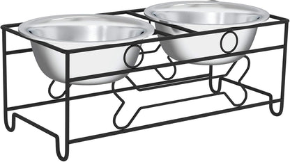 Elevated Dog and Cat Bowls - Decorative 6.5-Inch-Tall Raised Stand with 2 Stainless-Steel Food and Water Bowls - Hold 40Oz Each by  (Black)