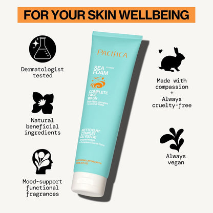 Beauty Sea Foam Face Cleanser, Daily Gentle Foaming Face Wash, with Coconut Water + Sea Algae Complex, Removes Makeup, for Combination and Oily Skin, Vegan and Cruelty Free, Clean Skin Care